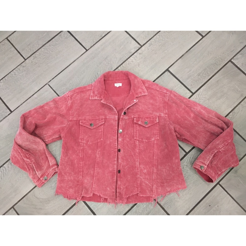 POL Pink Corduroy Trucker‎ Jacket Acid Wash Frayed Hem JFT399 Womens Medium